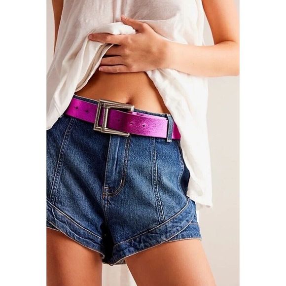 Free People Belt Women Sz M/L We The Free Rowan Metallic Pink Leather Belt - Picture 7 of 11